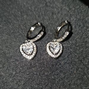 Elegant Moissanite Silver Heart Drop Earrings